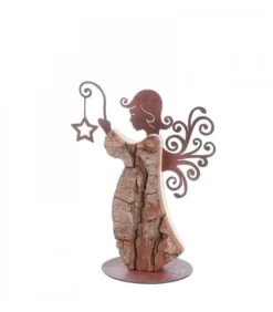 Waldfabrik, photophore en bois et étoile sapin de Noël Ange De Noël En Bois Avec Ailes Metal, 15 Cm