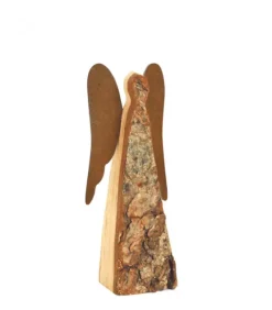 Waldfabrik, photophore en bois et étoile sapin de Noël Ange De Noël En Bois Avec Ailes Metal, 12 Cm
