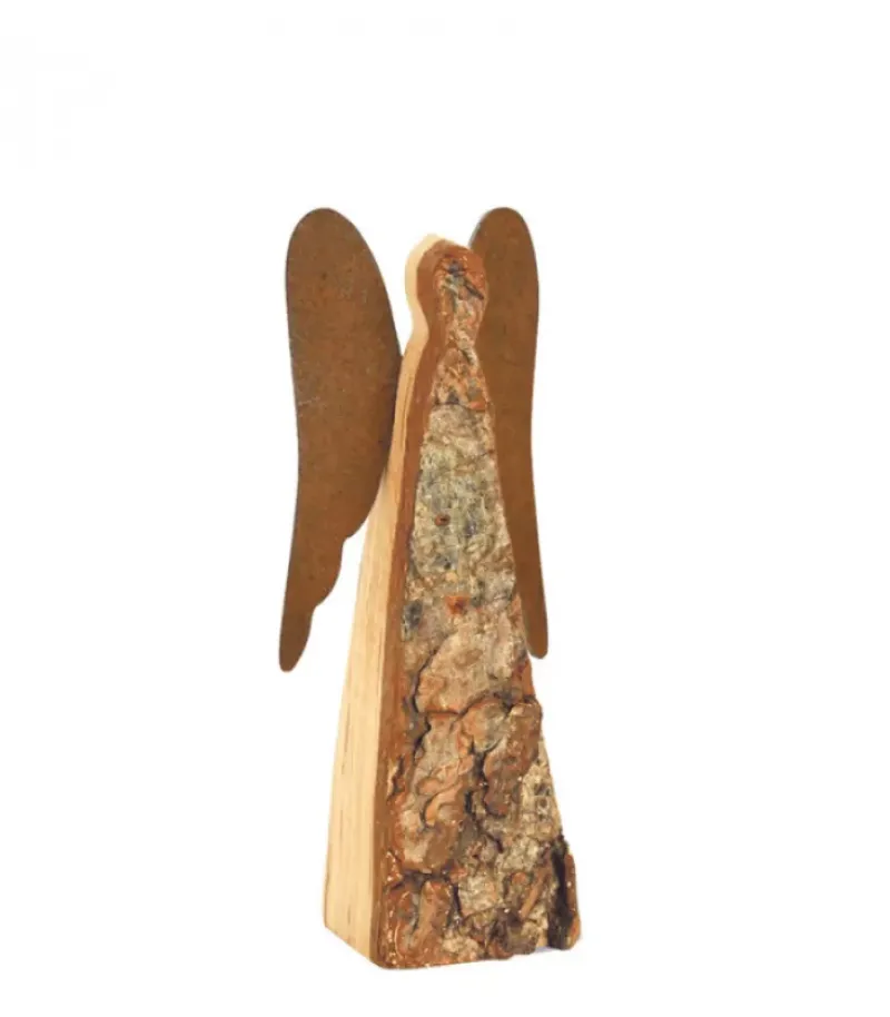 Waldfabrik, photophore en bois et étoile sapin de Noël Ange De Noël En Bois Avec Ailes Metal, 12 Cm