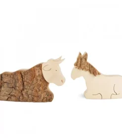 Waldfabrik, photophore en bois et étoile sapin de Noël Animaux En Bois Pour Crèche De Noël, L'Ane Et Boeuf, 6 Cm