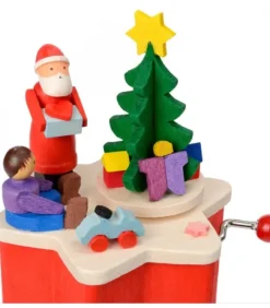 Graupner, décoration de sapin de Noël, Déco Noël enfant Boite A Musique A Manivelle Rouge, Père Noël Et Enfant