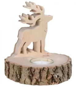 Waldfabrik, photophore en bois et étoile sapin de Noël Bougeoir En Bois Brame Du Cerf, 13 Cm