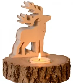 Waldfabrik, photophore en bois et étoile sapin de Noël Bougeoir En Bois Brame Du Cerf, 13 Cm