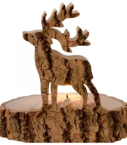 Waldfabrik, photophore en bois et étoile sapin de Noël Bougeoir En Bois Brame Du Cerf, 13 Cm