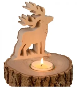 Waldfabrik, photophore en bois et étoile sapin de Noël Bougeoir En Bois Brame Du Cerf, 13 Cm