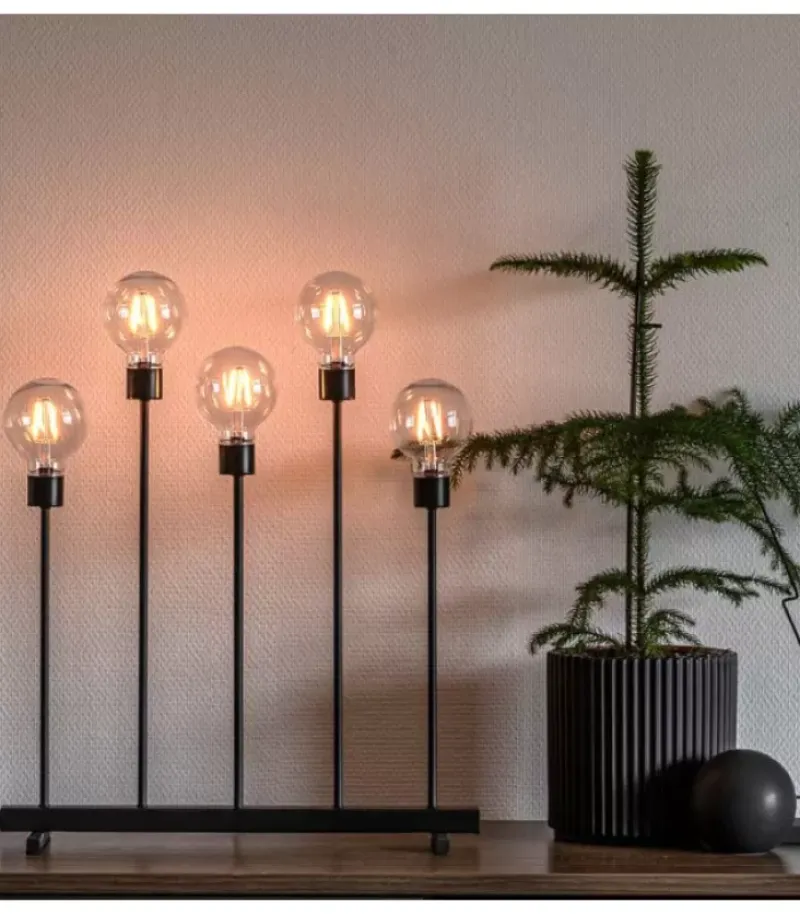 Konstsmide, guirlandes lumineuses de Noël Chandelier Led 5 Ampoules Rondes Ambrees En Metal Noir, 54 Cm