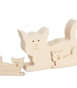 Waldfabrik, photophore en bois et étoile sapin de Noël Chat En Bois Avec Deux Chatons, 8,5 Cm