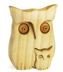 Waldfabrik, photophore en bois et étoile sapin de Noël Chouette En Bois Poli Avec Enfant, 9 Cm