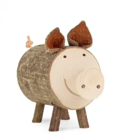 Waldfabrik, photophore en bois et étoile sapin de Noël Cochon En Bois, 5,5 Cm