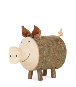 Waldfabrik, photophore en bois et étoile sapin de Noël Cochon En Bois, 4 Cm