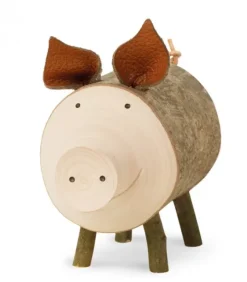 Waldfabrik, photophore en bois et étoile sapin de Noël Cochon En Bois, 7 Cm