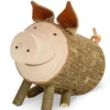 Waldfabrik, photophore en bois et étoile sapin de Noël Cochon En Bois Assis, 5,5 Cm