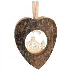 Zyx Music, chants de Noël Allemands traditionnels Coeur En Bois A Suspendre Motif Cisele Crèche Et Etoile, 6 Cm