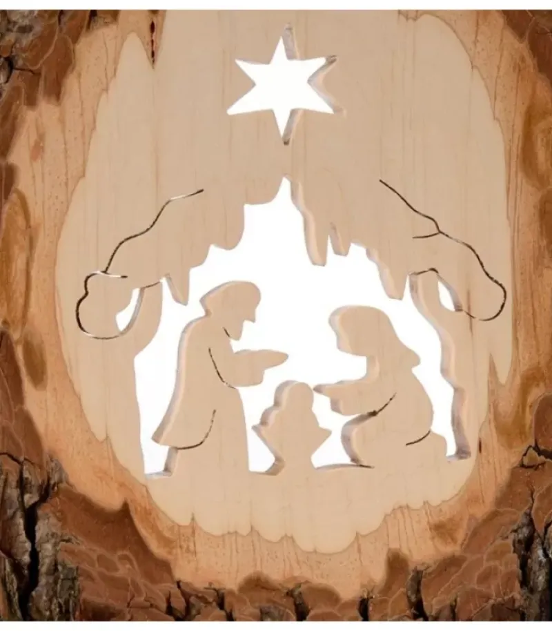 Waldfabrik, photophore en bois et étoile sapin de Noël Crèche A Poser En Ecorce De Bois, 18 Cm