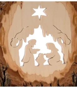 Waldfabrik, photophore en bois et étoile sapin de Noël Crèche A Poser En Ecorce De Bois, 18 Cm