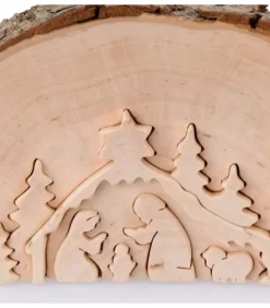 Waldfabrik, photophore en bois et étoile sapin de Noël Crèche De Noël En Relief, Taillee Dans Un Rondin De Bois, 12 Cm
