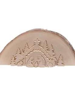 Waldfabrik, photophore en bois et étoile sapin de Noël Crèche De Noël En Relief, Taillee Dans Un Rondin De Bois, 27 Cm