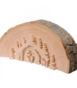 Waldfabrik, photophore en bois et étoile sapin de Noël Crèche De Noël En Relief, Taillee Dans Un Rondin De Bois, 15 Cm