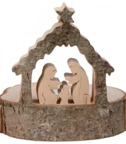Waldfabrik, photophore en bois et étoile sapin de Noël Crèche De Noël Sur Rondin De Bois Avec Bougeoir