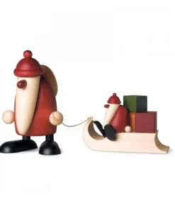 Köhler, Père Noël en bois Grand Père Noël Et Cadeaux Sur Luge, 19 Cm