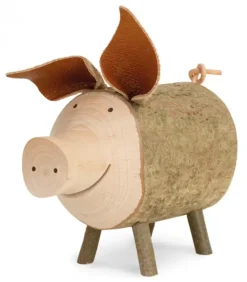 Waldfabrik, photophore en bois et étoile sapin de Noël Gros Cochon En Bois, 9 Cm