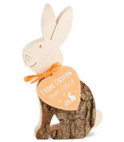 Waldfabrik, photophore en bois et étoile sapin de Noël Lapin En Bois Assis, 11 Cm