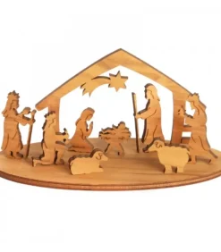Waldfabrik, photophore en bois et étoile sapin de Noël Mini Crèche De Noël Avec Personnages En Bois D'Olivier, 5 Cm