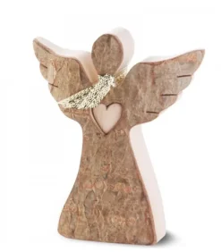 Waldfabrik, photophore en bois et étoile sapin de Noël Petit Ange De Noël En Bois, Avec Coeur Et Echarpe, 6,5 Cm