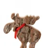 Waldfabrik, photophore en bois et étoile sapin de Noël Petit Elan En Bois Avec Noeud Rouge 8 Cm