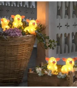 Konstsmide, guirlandes lumineuses de Noël Petits Cochons Roses Lumineux En Acrylique Led 12,5 Cm, Lot De 5