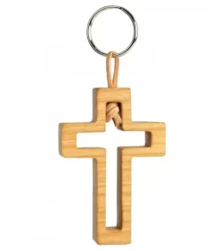 Waldfabrik, photophore en bois et étoile sapin de Noël Porte Clef En Bois De Cerisier Avec Croix Découpee, 5 Cm