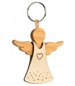 Waldfabrik, photophore en bois et étoile sapin de Noël Porte-Cle Ange Avec Coeur Et Robe En Cuir N°1, 5,5 Cm