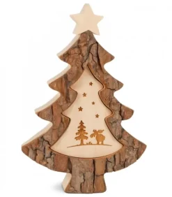 Waldfabrik, photophore en bois et étoile sapin de Noël Sapin De Noël En Bois Avec Gravure Elan, 15 Cm
