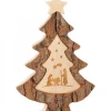 Waldfabrik, photophore en bois et étoile sapin de Noël Sapin En Bois Avec Gravure Crèche De Noël, 15 Cm