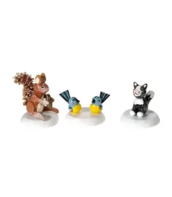 Hubrig, figurines pour enfant Village De Noël Miniature, Ecureuil, Chat Et Mesange